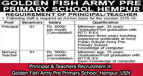 Teachers Recruitment Golden Fish Army Pre Primary School Hempur