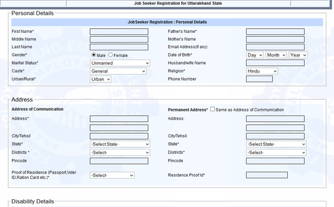 Online Registration in Uttarakhand Employment Offices