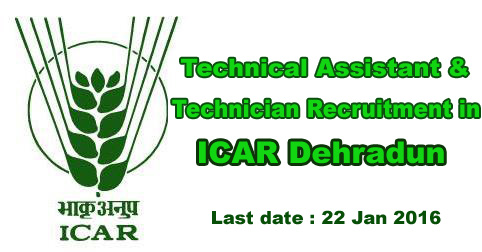 Technical Assistant & Technician Recruitment in ICAR Dehradun