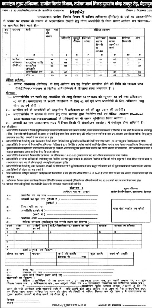 Junior Engineer (Civil) Recruitment in Department of Rural Development