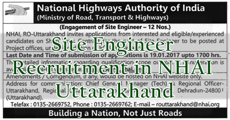 Site Engineer Recruitment in NHAI Uttarakhand