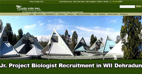 Junior Project Biologist Recruitment in WII Dehradun