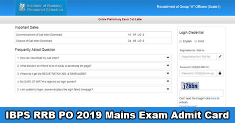 IBPS RRB PO Admit Card Out