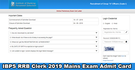 IBPS RRB Clerk 2019 Admit Card Out